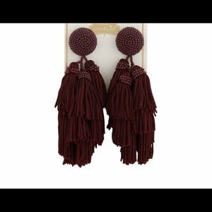Mudpie Burgundy Beaded Tiered Tassel Hypoallergenic post Earrings